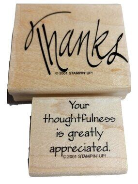 “Thanks" Rubber Stamps Wood Mounted Lot of 2 "Your Thoughtfulness"